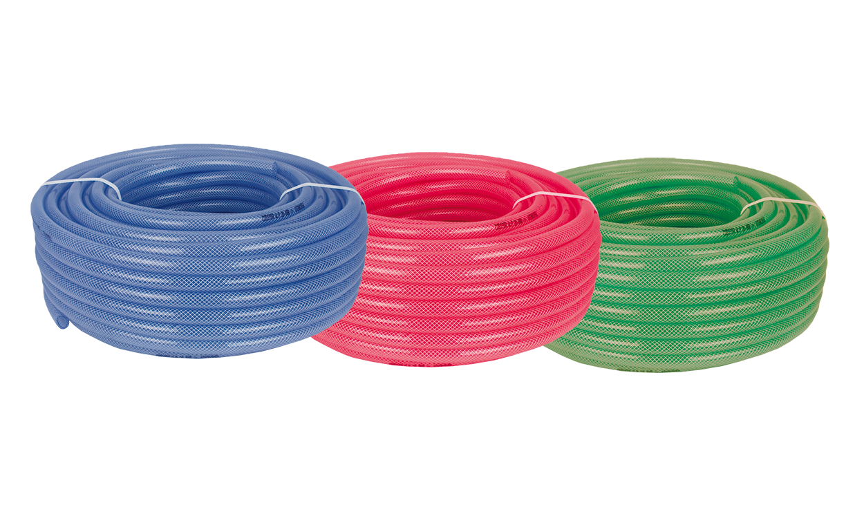 cobiair pvc druckluftschlauch gewebeschlauch kompressorschlauch transaprent eingefaerbt blau rot gruen mit gewebeeinlage rolle