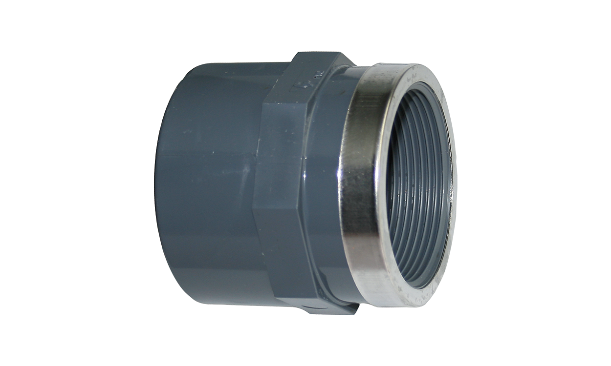 pvc gewindemuffe mit klebemuffe und innengewinde und verstaerkungsring