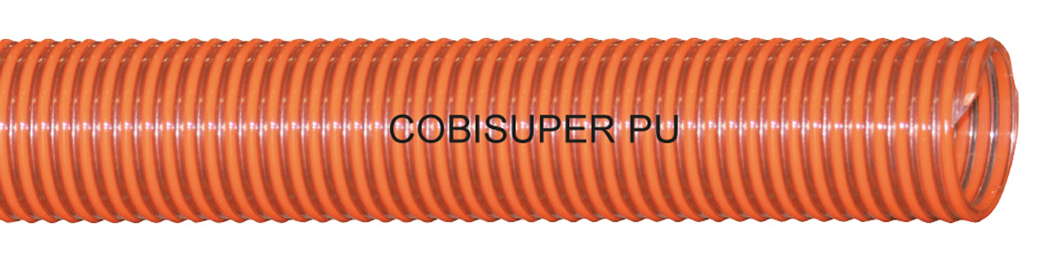 cobisuper pu pvc polyurethan saug und druckschlauch fuer mittelschwere anwendungen fuer futtermittel mahl und mischanlagen mit kupferlitze orange transparent gerade laenge