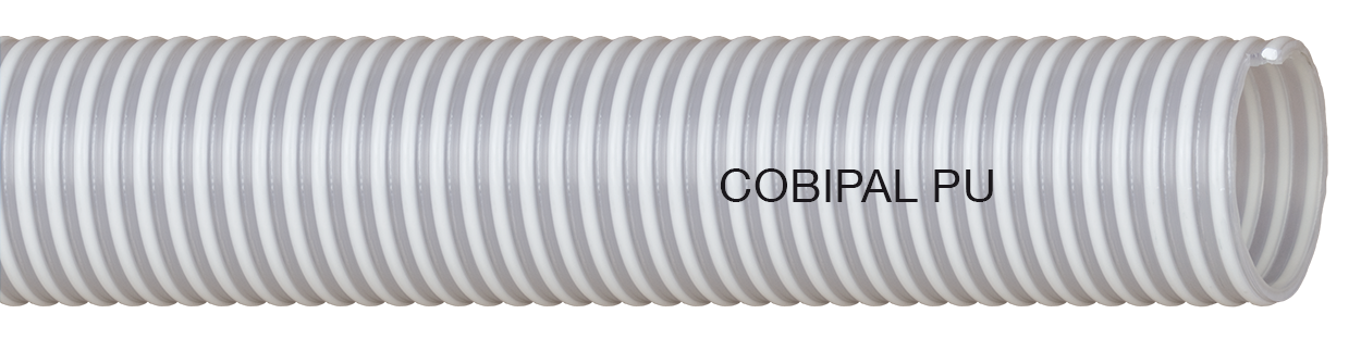 cobipal pu pvc polyurethan saug und druckschlauch fuer mittelschwere anwendungen fuer futtermittel mahl und mischanlagen mit carbonfaden weiss transparent gerade laenge