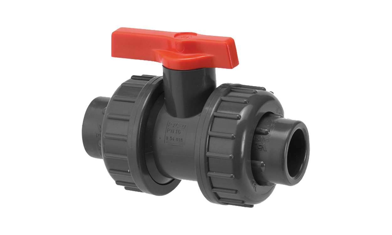 pvc labor kugelhahn mit klebemuffe und ueberwurfmutter