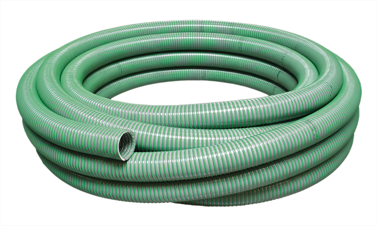 cobiarizona hochflexibler pvc saug und druckschlauch grau mit gruener spirale fuer kommunalfahrzeuge guelle rolle