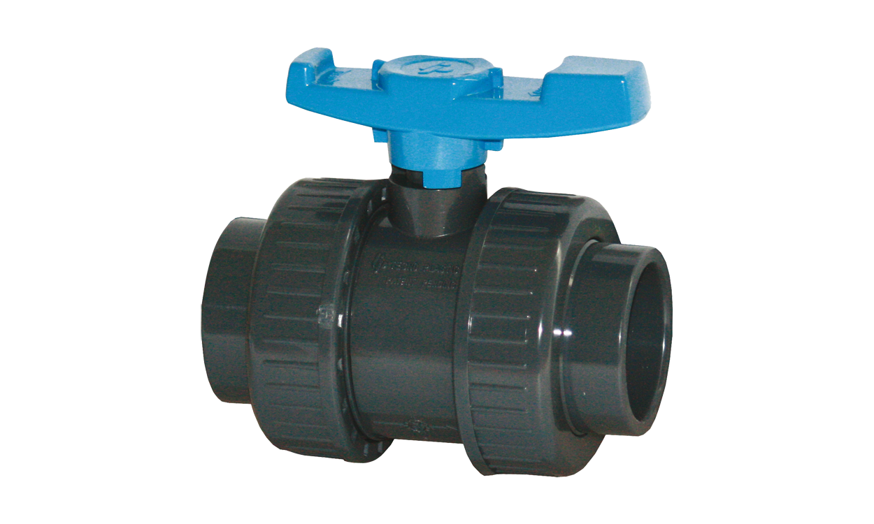 pvc kugelhahn mit klebemuffen und ueberwurfmutter