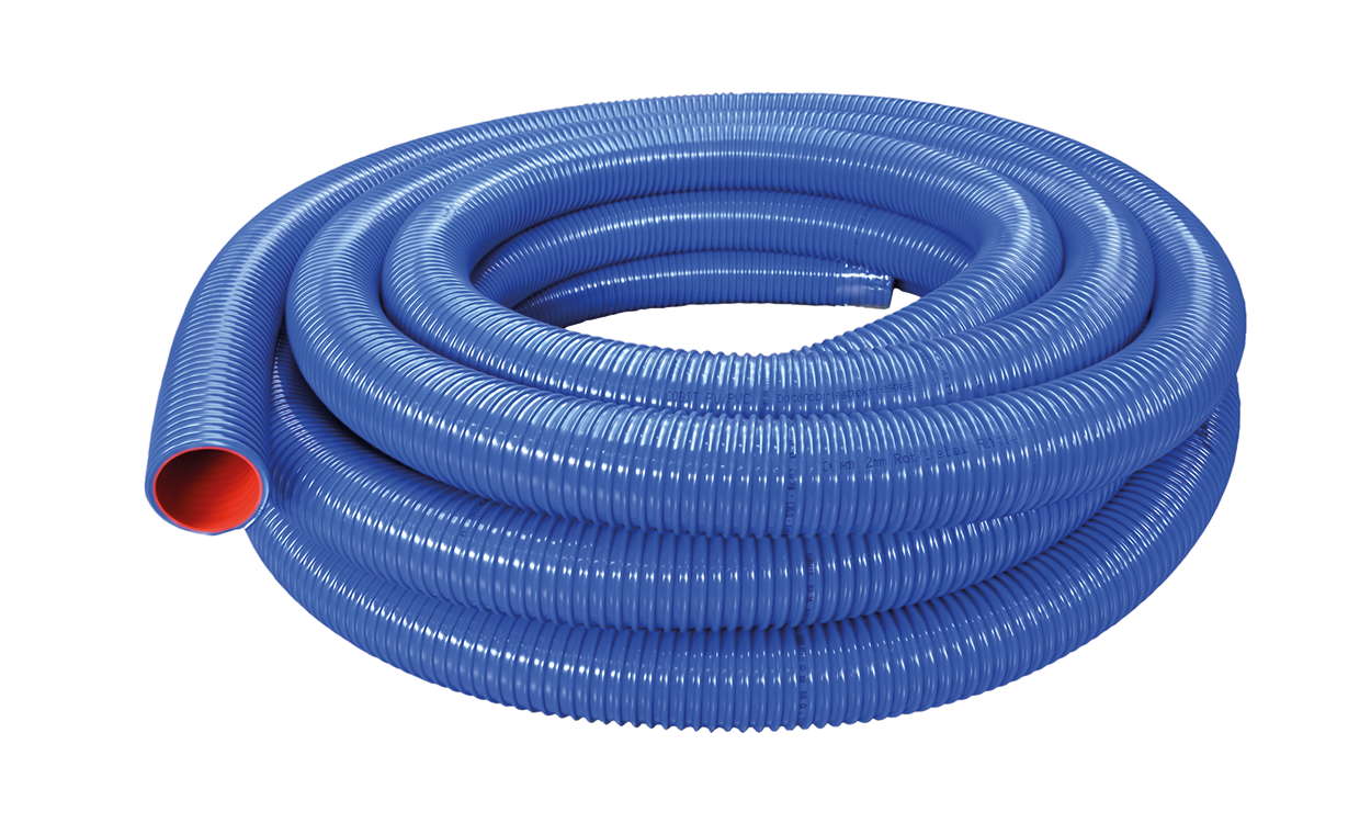 cobiit pu pvc polyurethan saug und druckschlauch fuer dachbekiesung mobile luftfoerderung hochabriebfest polyurethan innenseele mm rot aussen blau rolle