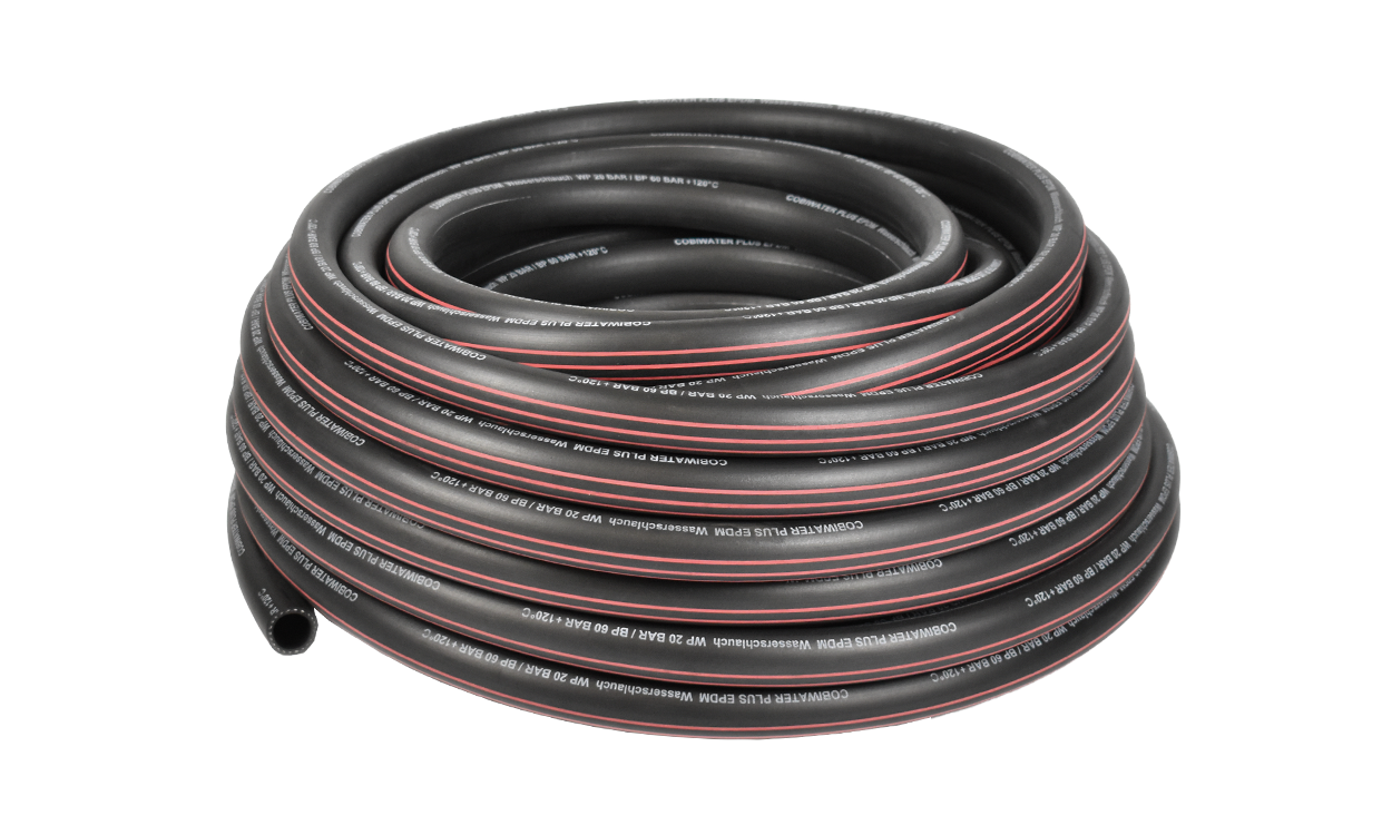 cobiwater plus bar betriebsdruck hochflexibler epdm vielzweckschlauch schwarz mit roten streifen rolle