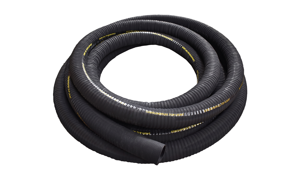 cobisuperflex light hochflexibler gummi spiral saug und foerderschlauch mit spiralfreien muffen fuer abrasive medien schwarz elektrisch leitfaehig abrieb ca