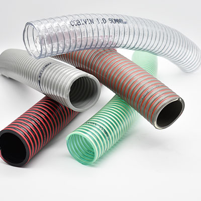hucobi pvc saug und druckschlaeuche lebensmittelecht guelleschlaeuche wasserschlaeuche gruen transparent transparent mit stahldrahtspirale