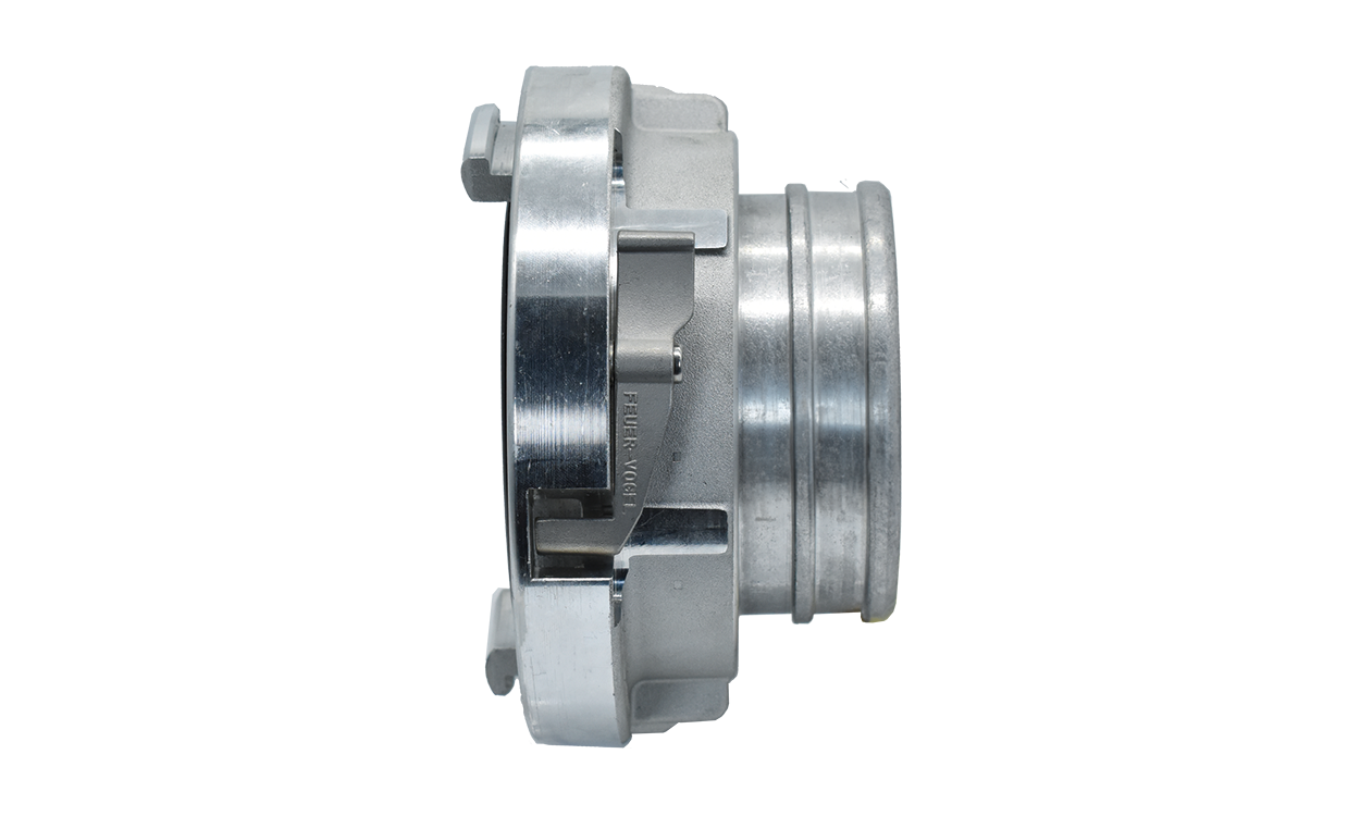 a aluminium druckkupplung mir kurzer schlauchtuelle mit verriegelung fuer klemmring einbindung system storz hcobi gmbh