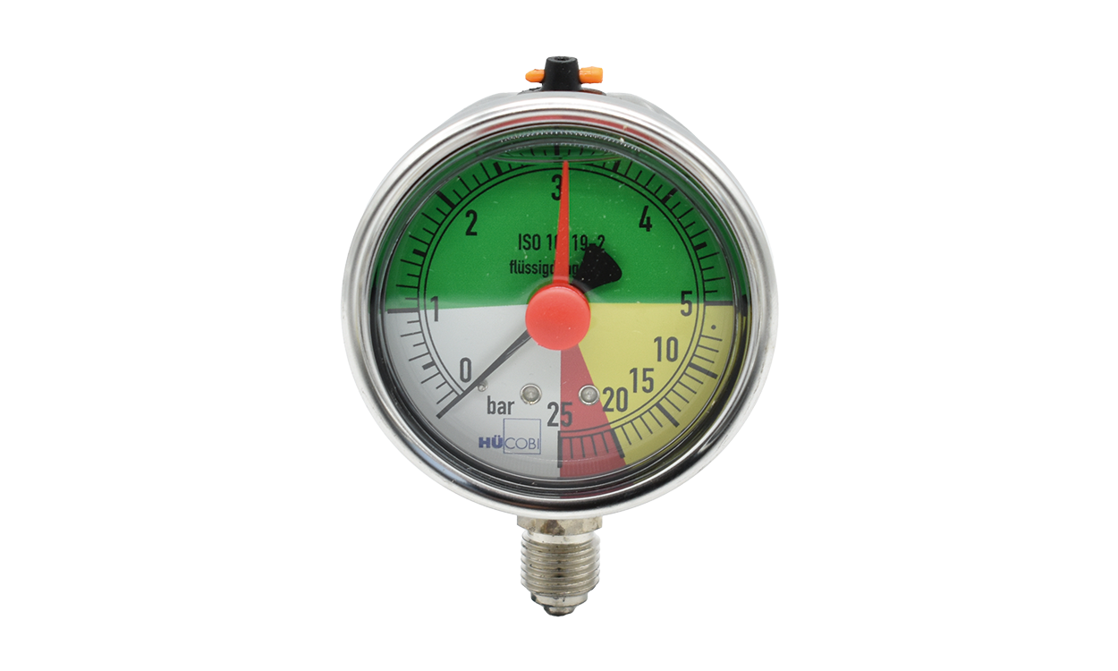glyzerin manometer fuer feldspritzanlagen fluessigduengerfest mit roten gelben und gruenen sektoren hcobi gmbh