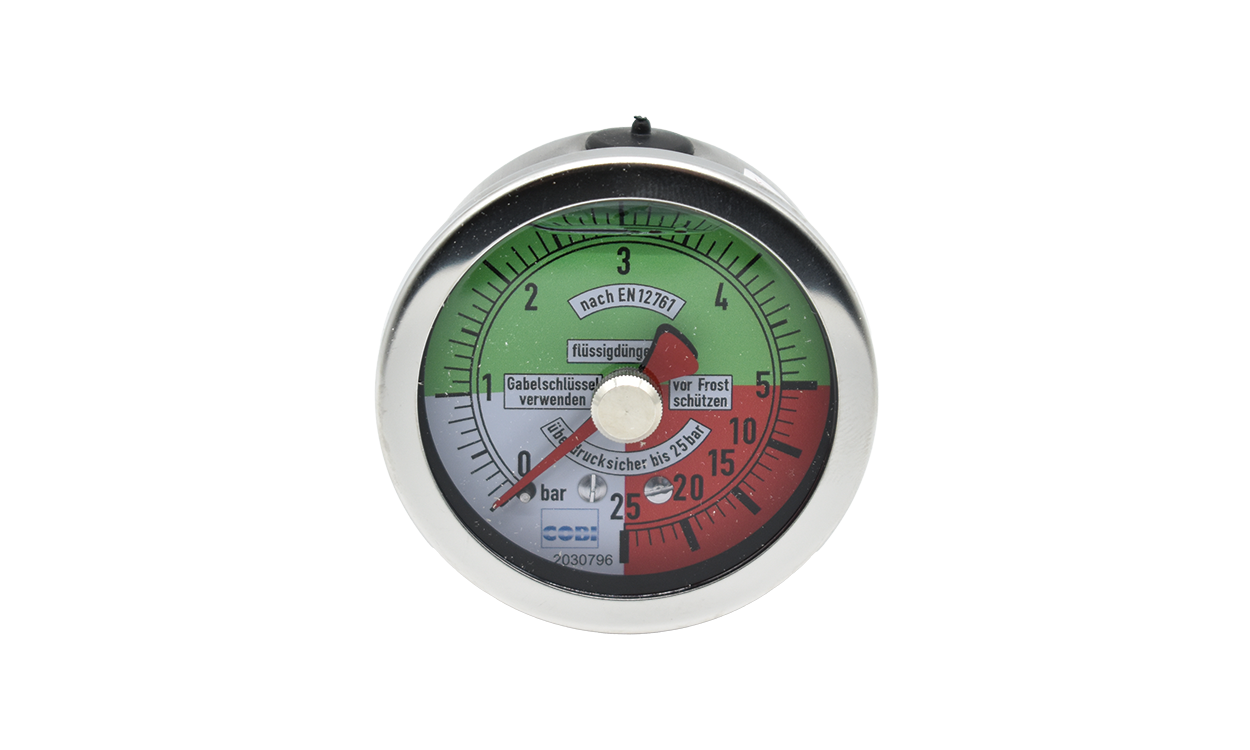 glyzerin manometer fuer feldspritzanlagen fluessigduengerfest mit gruenen und roten sektoren hcobi gmbh