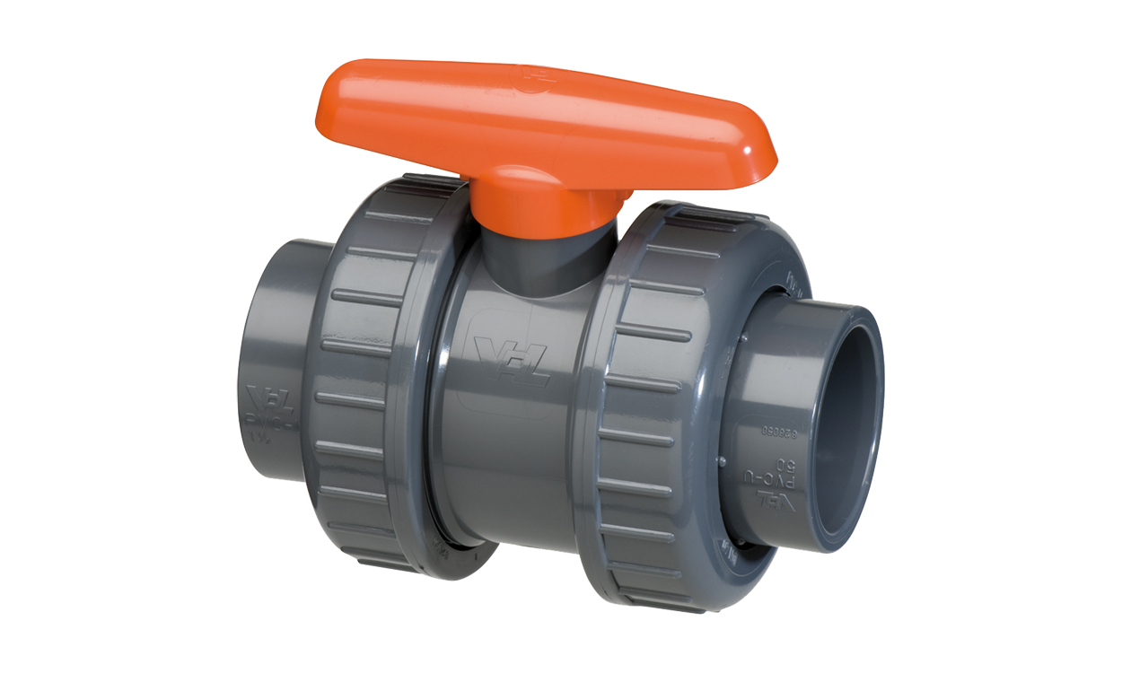 pvc kugelhahn mit klebemuffen und ueberwurfmutter